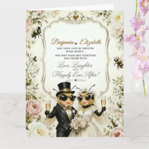 Tarjeta Abejas mieleras adorables, elegantes adornos flora