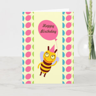 Tarjeta Abejas y globos Chica Fiesta de cumpleaños