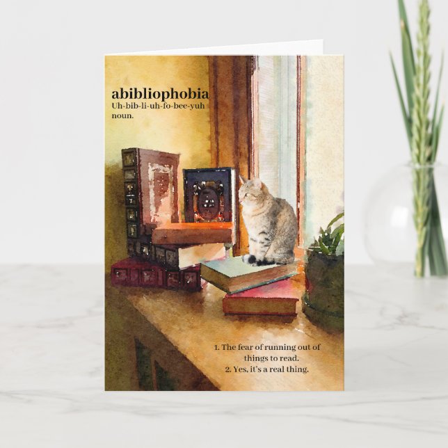Tarjeta Abibliofobia (Uh-bib-li-uh-fo-abeja-yuh) humorísti (Anverso)