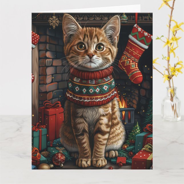 Tarjeta Abisinio con chimenea de regalos de Navidad (flor amarilla)