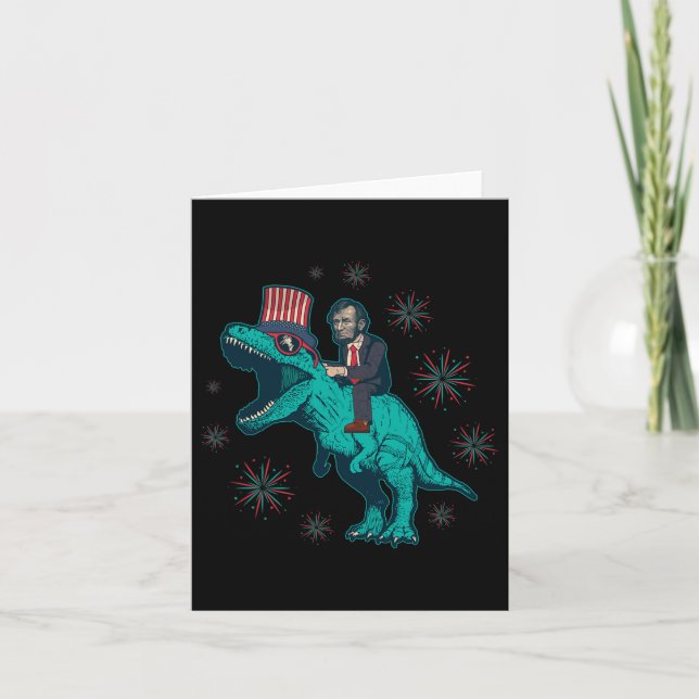 Tarjeta Abraham Lincoln T Rex Dinosaur 4 De Julio De Améri (Anverso)