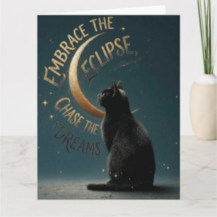 Tarjeta "abraza el eclipse" Ilustración de gato celestial