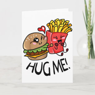 Tarjeta Abrazame Kawaii Hamburguesa Y Papas Fritas Pareja 