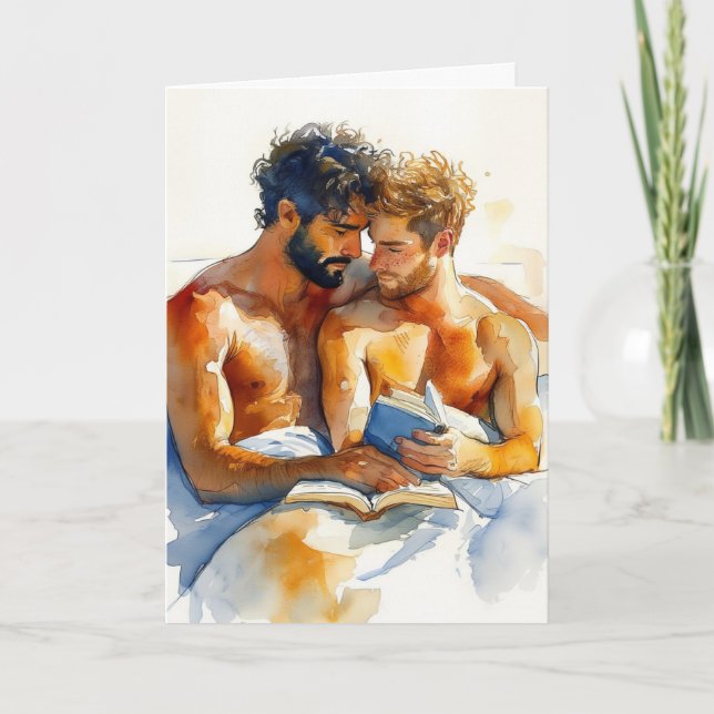 Tarjeta Abrazo de acuarela con libro (Anverso)