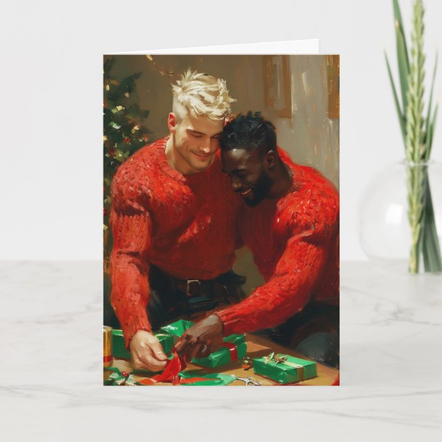 Tarjeta Abrazo de envoltorio de regalo navideño (Anverso)