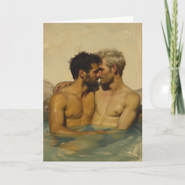 Tarjeta Abrazo de la fuente termal Egg-Tempera (Anverso)