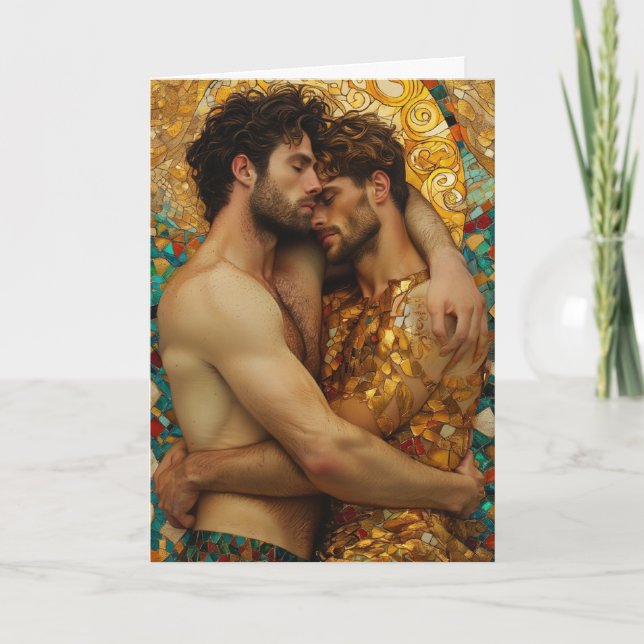 Tarjeta Abrazo de mosaico dorado (Anverso)