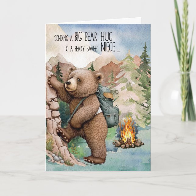 Tarjeta Abrazo de oso grande de sobrina en campamento de v (Anverso)