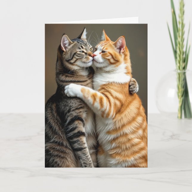 Tarjeta Abrazo de pareja de gatos en el aniversario (Anverso)