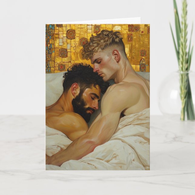 Tarjeta Abrazo dorado de dos hombres (Anverso)