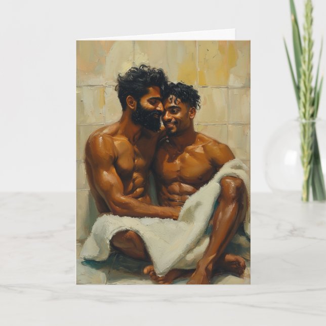 Tarjeta Abrazo en el baño después de la ducha (Anverso)