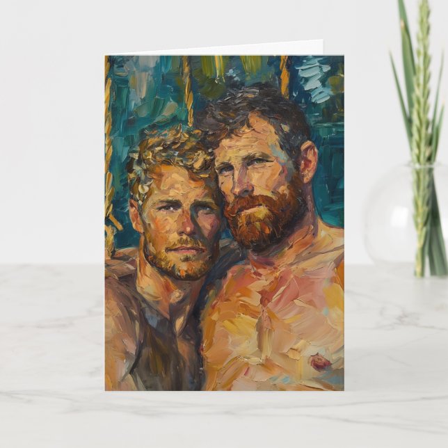 Tarjeta Abrazo Expressionista de Barba al Óleo (Anverso)