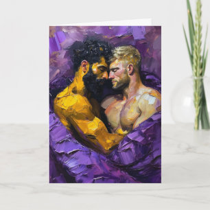 Tarjeta Abrazo Púrpura: Retrato al Óleo Expressionista