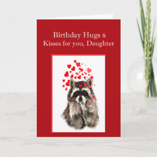 Tarjeta Abrazos de cumpleaños y besos a la hija de Raccoon