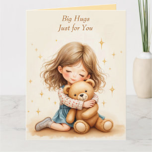 Tarjeta Abrazos Grandes - Niña Adorable Abrazando Oso de P