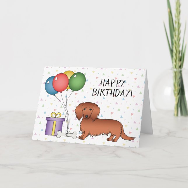 Tarjeta Abrigo Largo Rojo Perrito Cartoon Cumpleaños Feliz (Anverso)