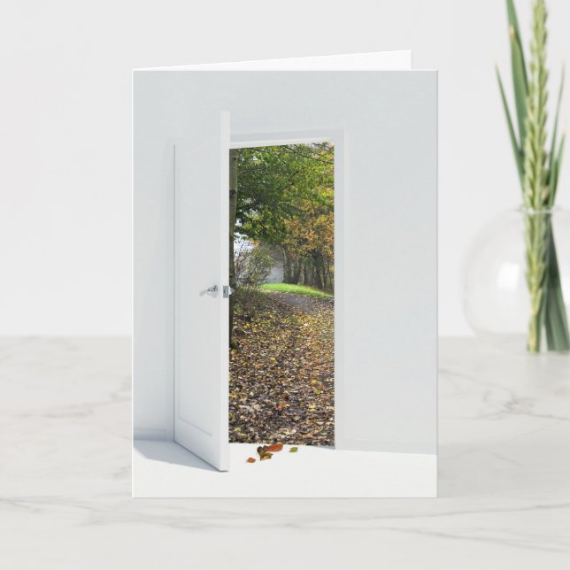Tarjeta Abrir puerta con escena de otoño (Anverso)