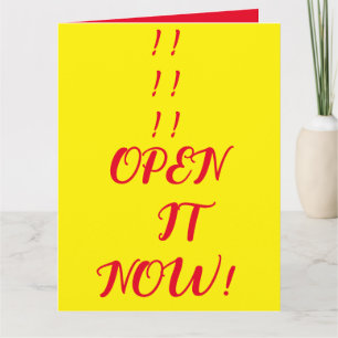 TARJETA ABRIRLO AHORA REGALO EMBALAJE AMARILLO ROJO