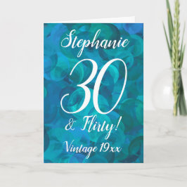 Tarjeta Abstract Azul Teal Oceánico 30 y Cumpleaños Coquet