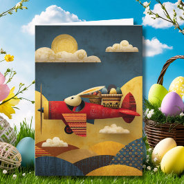 Tarjeta Abstract Bunny Flies Airplane Clouds Custom Easter