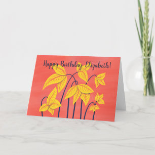 Tarjeta Abstract Flowers Coral Yellow Floral Birday