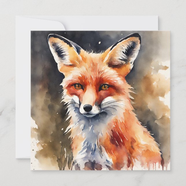 Tarjeta Abstract Watercolor Red Fox (Anverso)