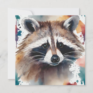 Tarjeta Abstracto Acuarela Raccoon Face