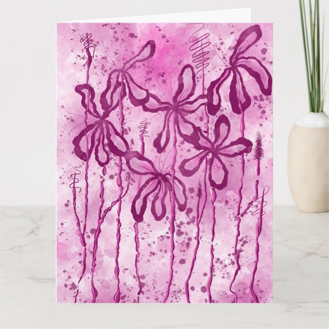 Tarjeta Abstracto floral Paint splatter & Lilis (Anverso)