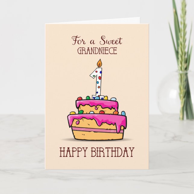 Tarjeta Abuela 1er cumpleaños, 1 en dulce pastelería rosad (Anverso)