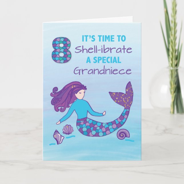 Tarjeta Abuela 8 cumpleaños Sparkly Look Mermaid (Anverso)