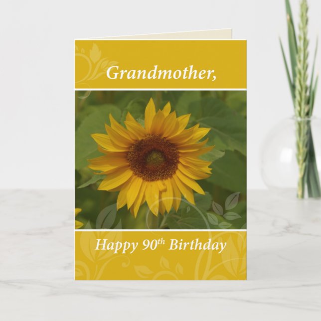 Tarjeta Abuela 90 cumpleaños con girasol (Anverso)