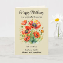 Abuela Amapolas Rojas Florales Feliz Cumpleaños