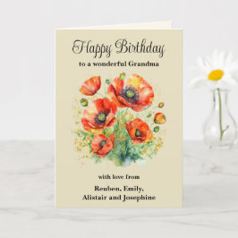 Tarjeta Abuela Amapolas Rojas Florales Feliz Cumpleaños