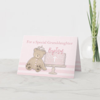 Tarjeta Abuela Bautismo Rosa Pastel Teddy Oso y Tiara
