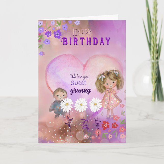 Tarjeta Abuela Bonito Rosa Purpura Cumpleaños (Anverso)