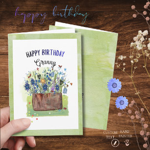 Tarjeta Abuela Cubo de Madera Acuarela Flores Silvestres