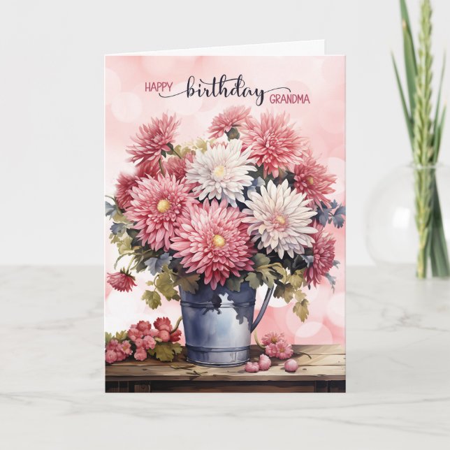 Tarjeta Abuela Cumpleaños Crisantemos Rosados (Anverso)
