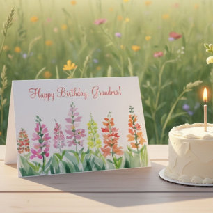 Tarjeta Abuela Cumpleaños Snapdragons Acuarela Floral