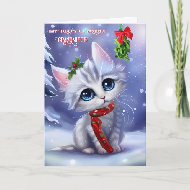 Tarjeta Abuela Cute gato y Nieve Felices Fiestas (Anverso)