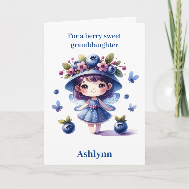 Tarjeta Abuela de cumpleaños de Berry Fairy Blueberry (Anverso)