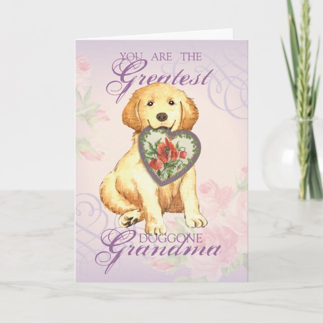 Tarjeta Abuela del corazón de Golden Retriever (Anverso)