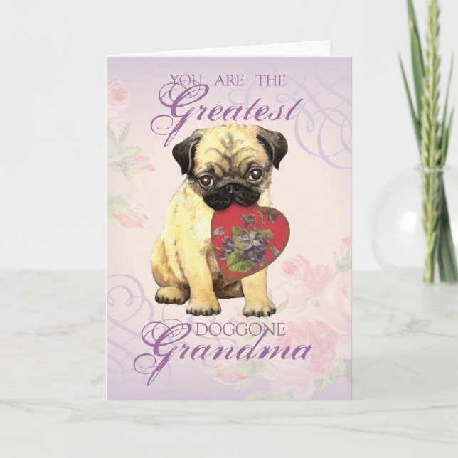 Tarjeta Abuela del corazón de Pug (Anverso)