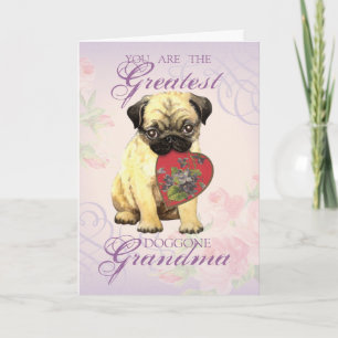 Tarjeta Abuela del corazón de Pug