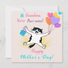 Tarjeta Abuela Día de la Madre Gatito Adorable Globos Colo
