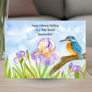 Tarjeta Abuela Feliz cumpleaños de febrero Martín pescador