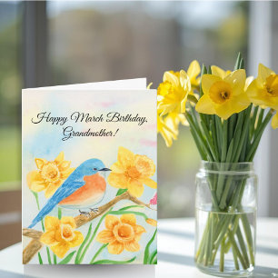 Tarjeta Abuela Feliz Cumpleaños Marzo Pájaro Azul