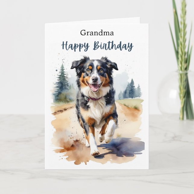 Tarjeta Abuela Feliz Cumpleaños Perro Pastor Australiano (Anverso)