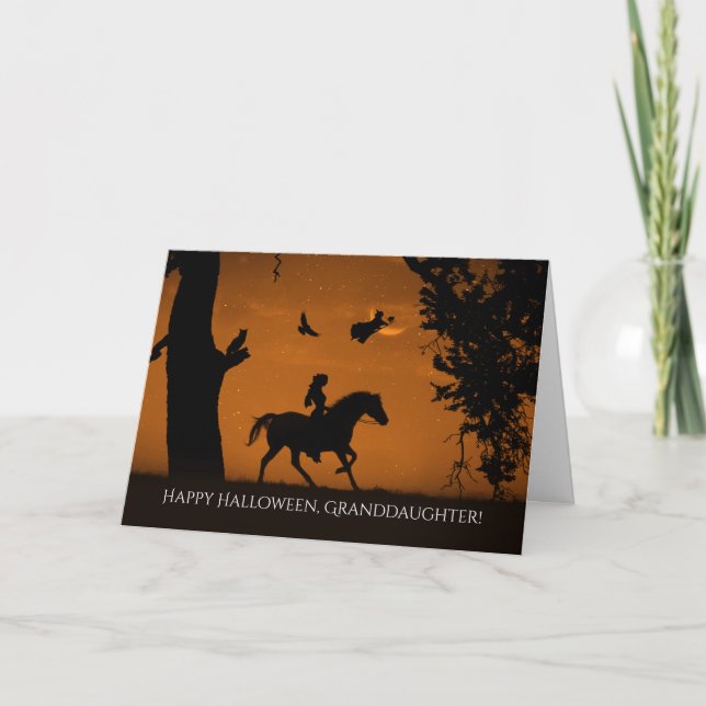 Tarjeta Abuela Halloween con bruja y caballo (Anverso)