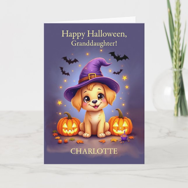 Tarjeta Abuela Halloween Personalizable Nombre Puppy (Anverso)