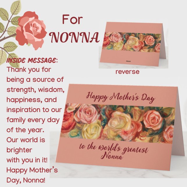 Tarjeta 'Abuela Italiana del Día de la Madre Más Grande' (A beautiful floral roses Mother's Day card for your special Italian Nonna grandmother! Customizable.)